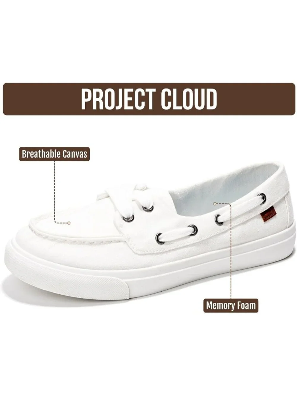 Womens White Canvas Project Cloud Canvas Sneakers Memory Foam Slip On Loafers